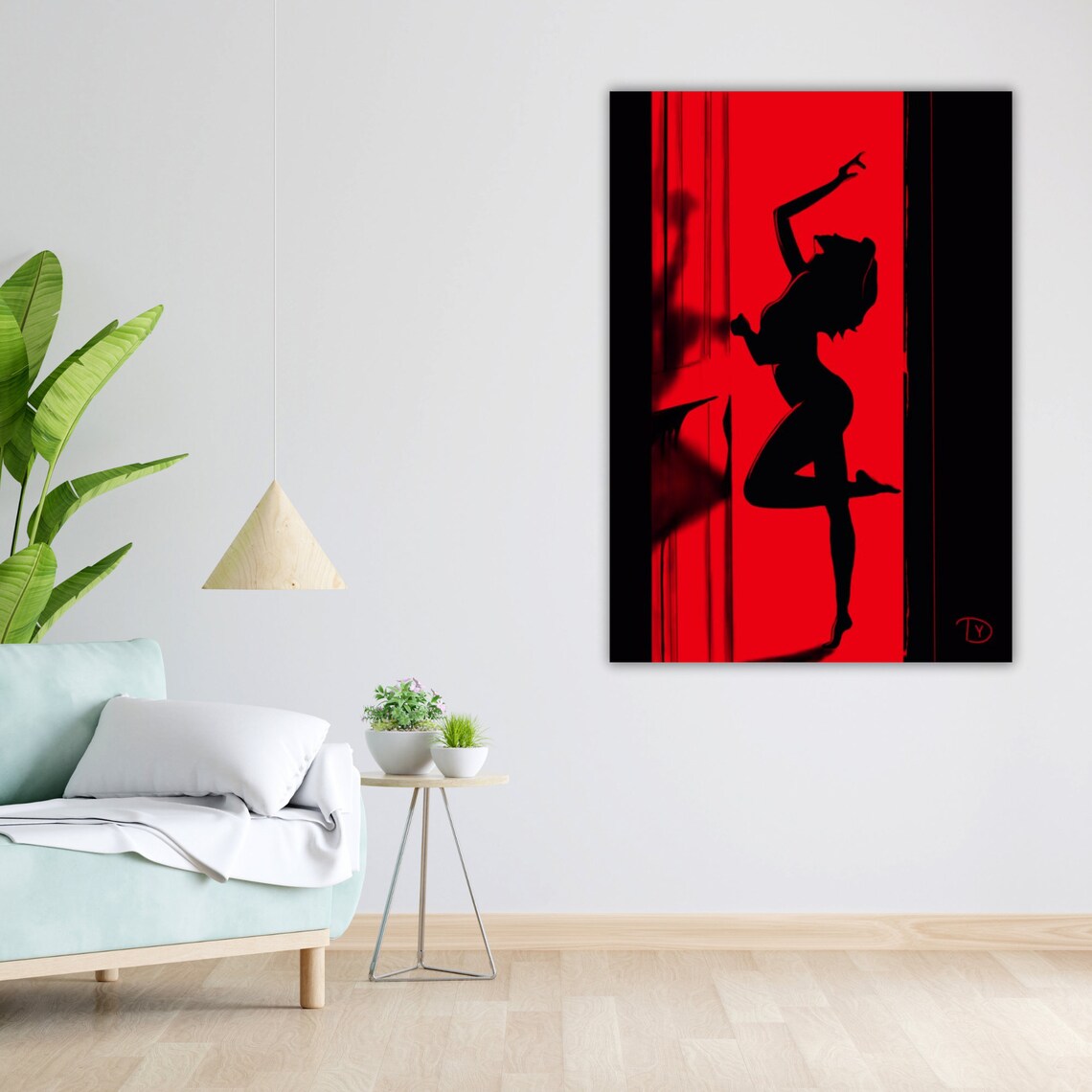 Dancing Woman Silhouette Vivid Red Doorway Bold Black Red Art Poster - Image 5