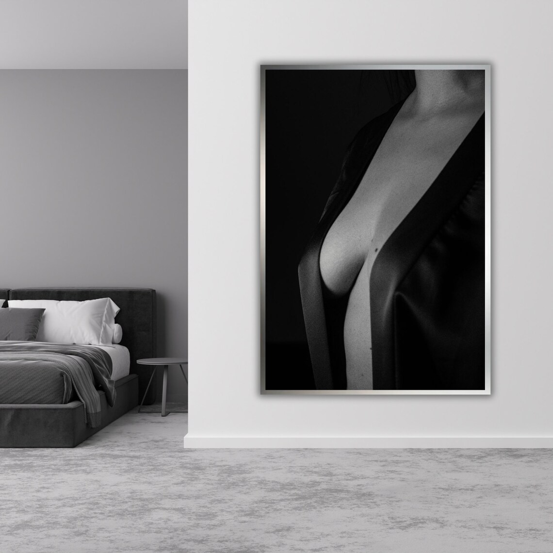 Black And White Silk Robe Boudoir Photography Elegant Art Poster - Image 5