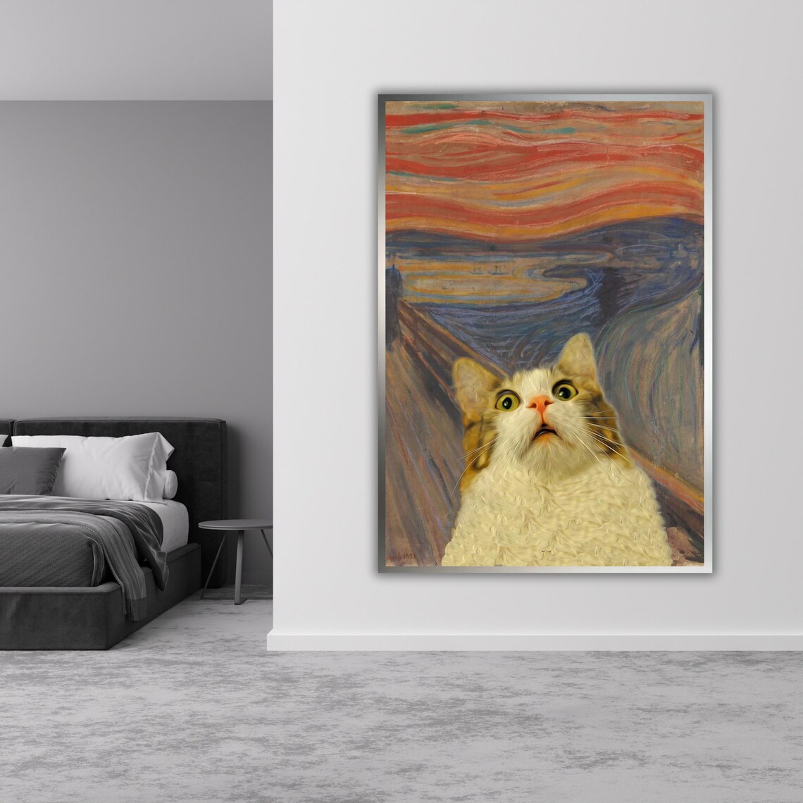 Fluffy White Cat The Scream Munch Parody Shocked Kitty Funny Art Poster - Image 3