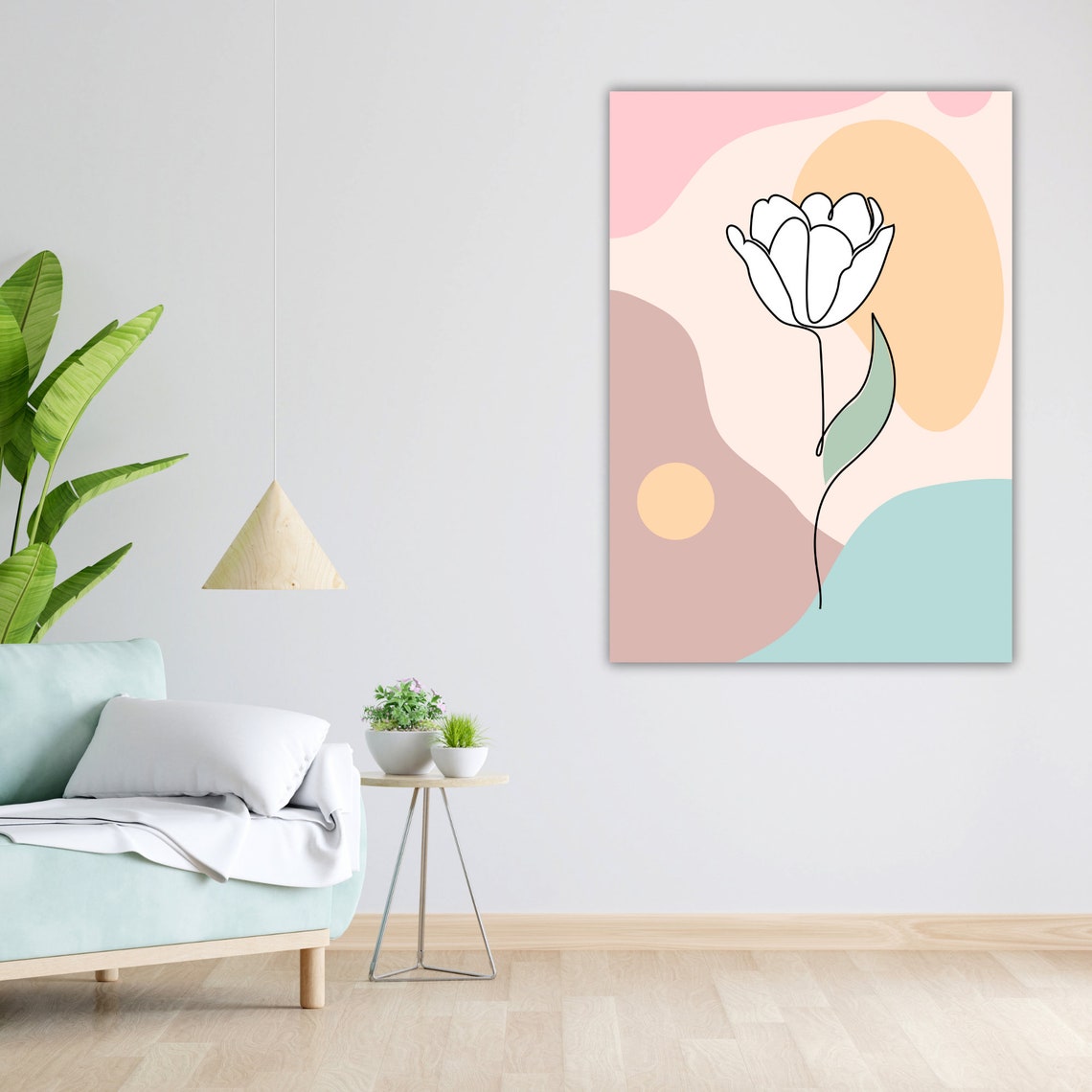 Minimalist Tulip Line Art Pastel Waves Modern Floral Decor Poster - Image 4
