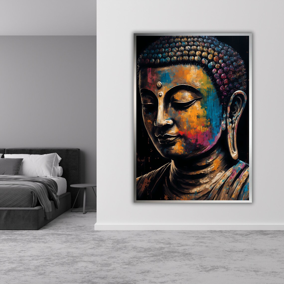 Colorful Buddha Face Abstract Brushstroke Zen Meditation Painting Poster - Image 2