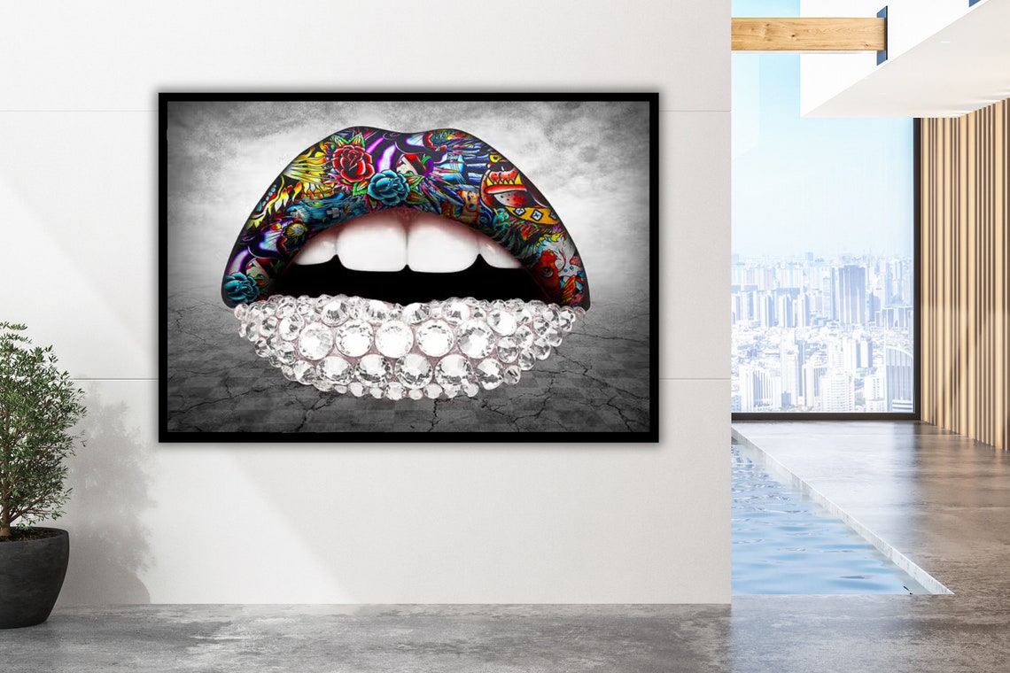 Tattoo Lips Diamond Encrusted Colorful Pop Art Bold Beauty Poster - Image 2