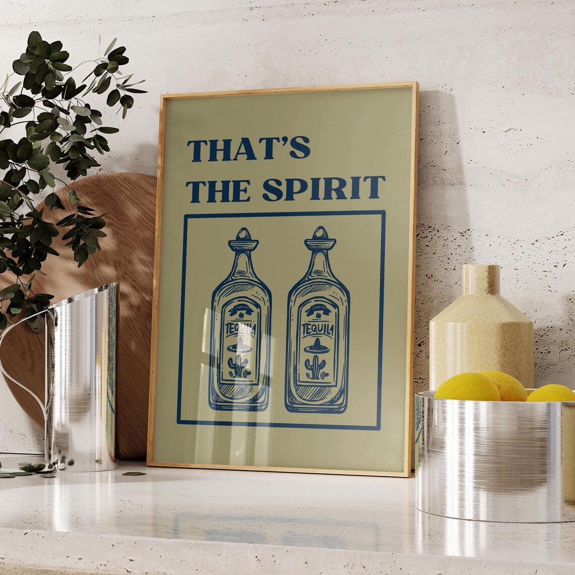 Thats The Spirit Tequila Bottles Retro Bar Cart Funny Cheers Poster
