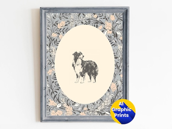 Australian Shepherd Vintage Print, Nursery Decor