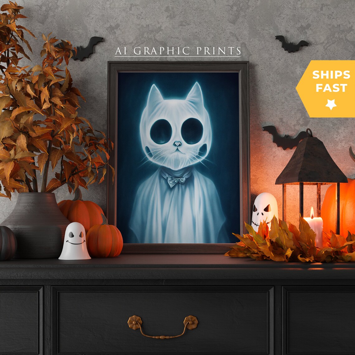 Ghost Cat - Spooky Halloween Art