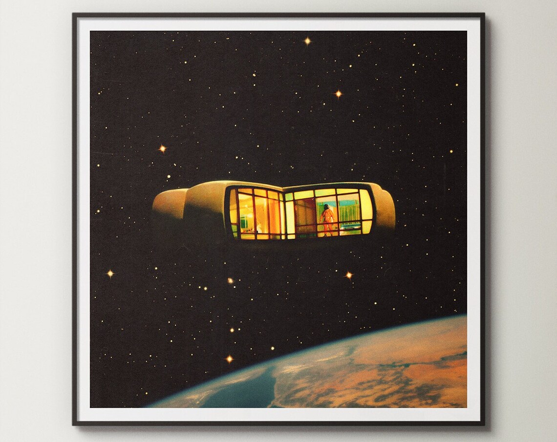 Space Pod Vintage Sci-Fi Collage Art Print