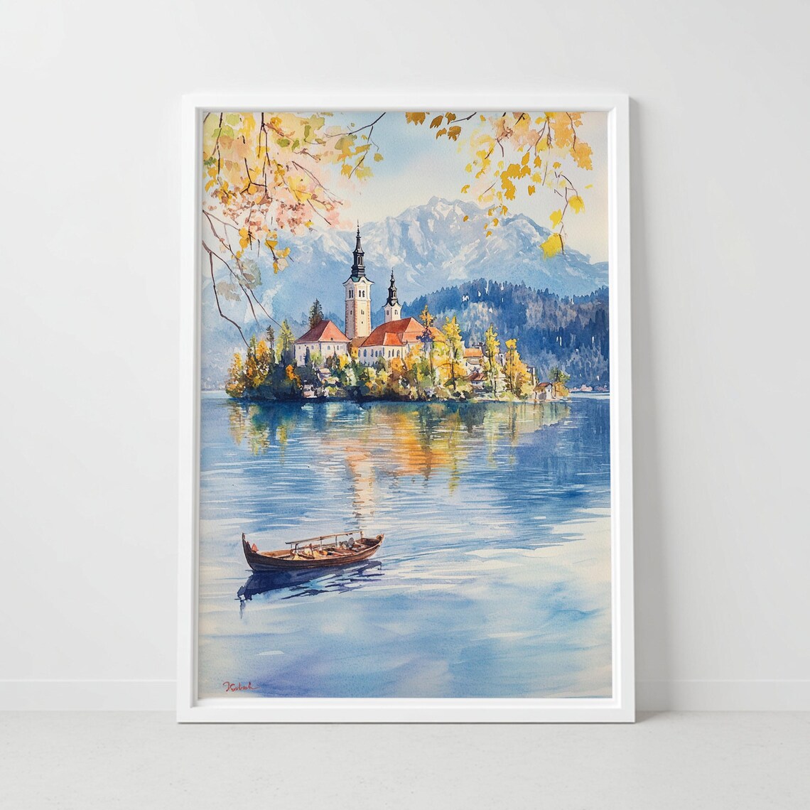 Lake Bled Watercolor Print, Slovenia Travel Poster