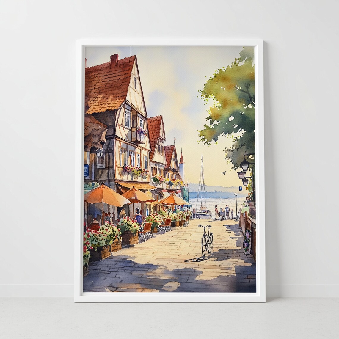 Meersburg Germany Lake Constance Half Timbered Street Watercolor Poster