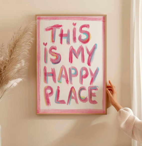 This Is My Happy Place Pink Watercolor Hand Painted Letters Poster