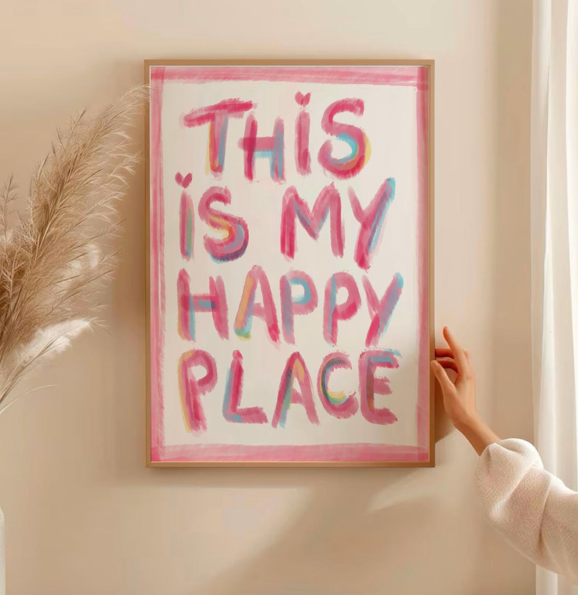 This Is My Happy Place Pink Watercolor Hand Painted Letters Poster