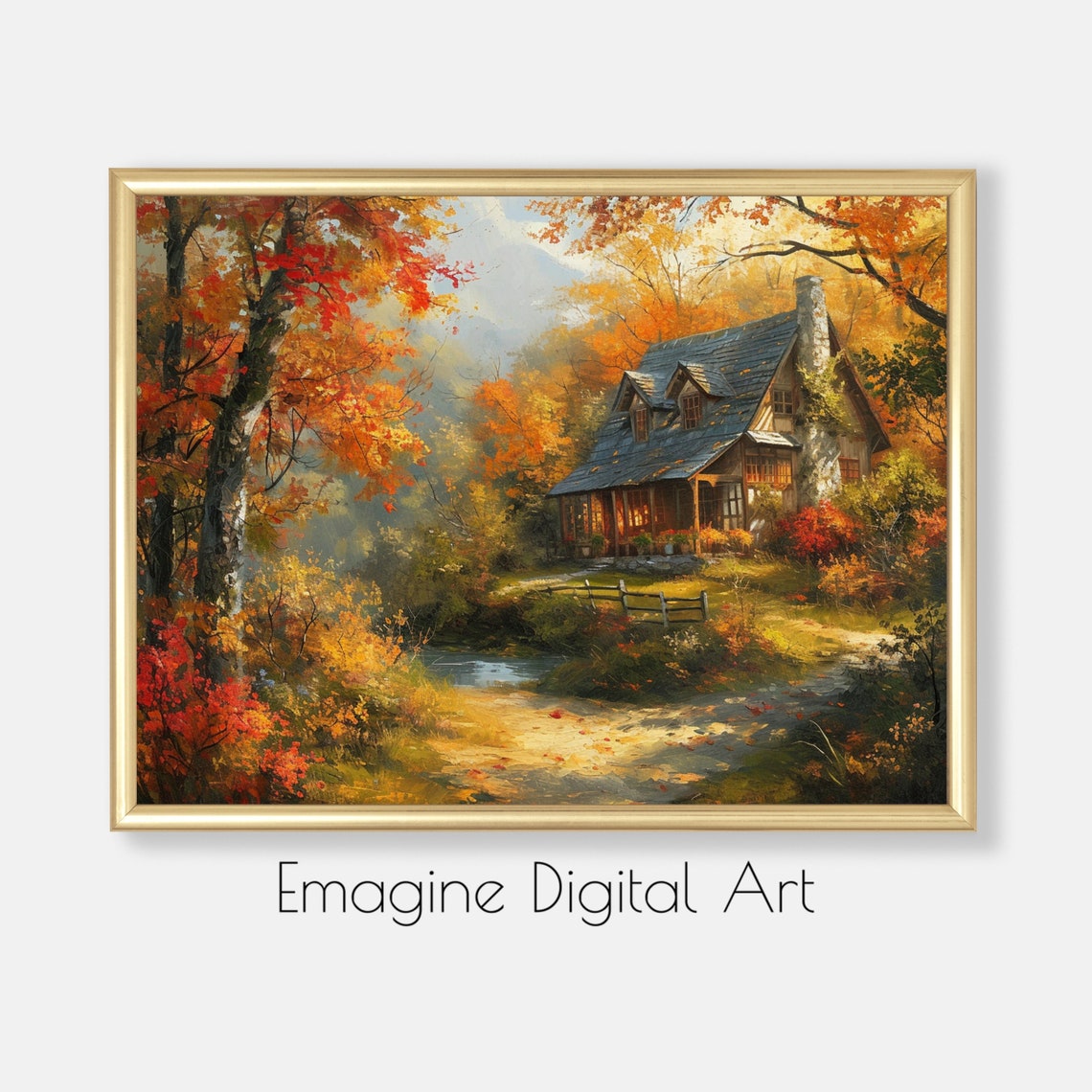 Art Autumn Country Cottage Landscape Wall Decor To Instantly Print And Frame Ls98