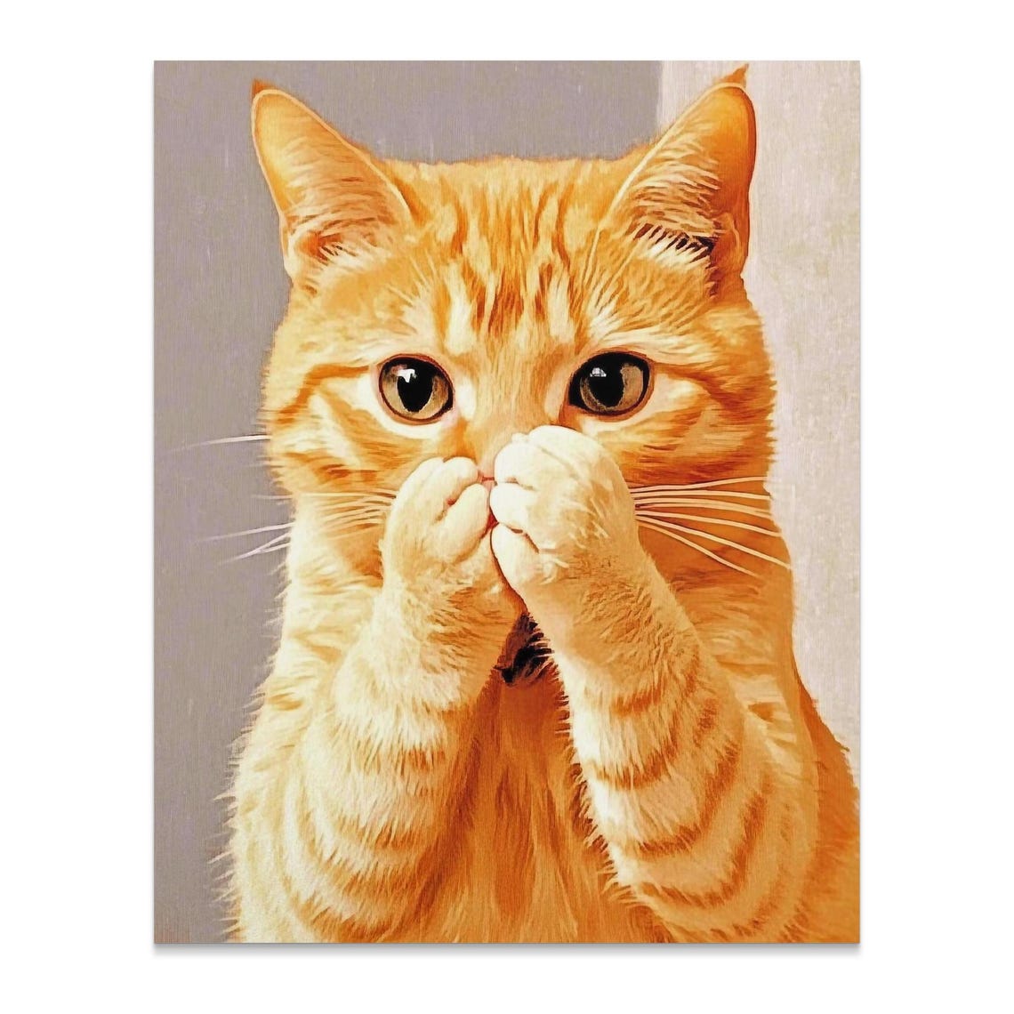 Orange Tabby Cat Paws Over Mouth Guilty Kitten Portrait Wall Poster - Image 2