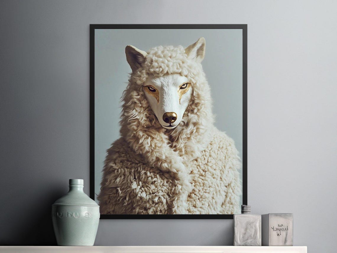 Wolf In Sheep's Clothing Surreal Portrait Mysterious Animal Wall Art