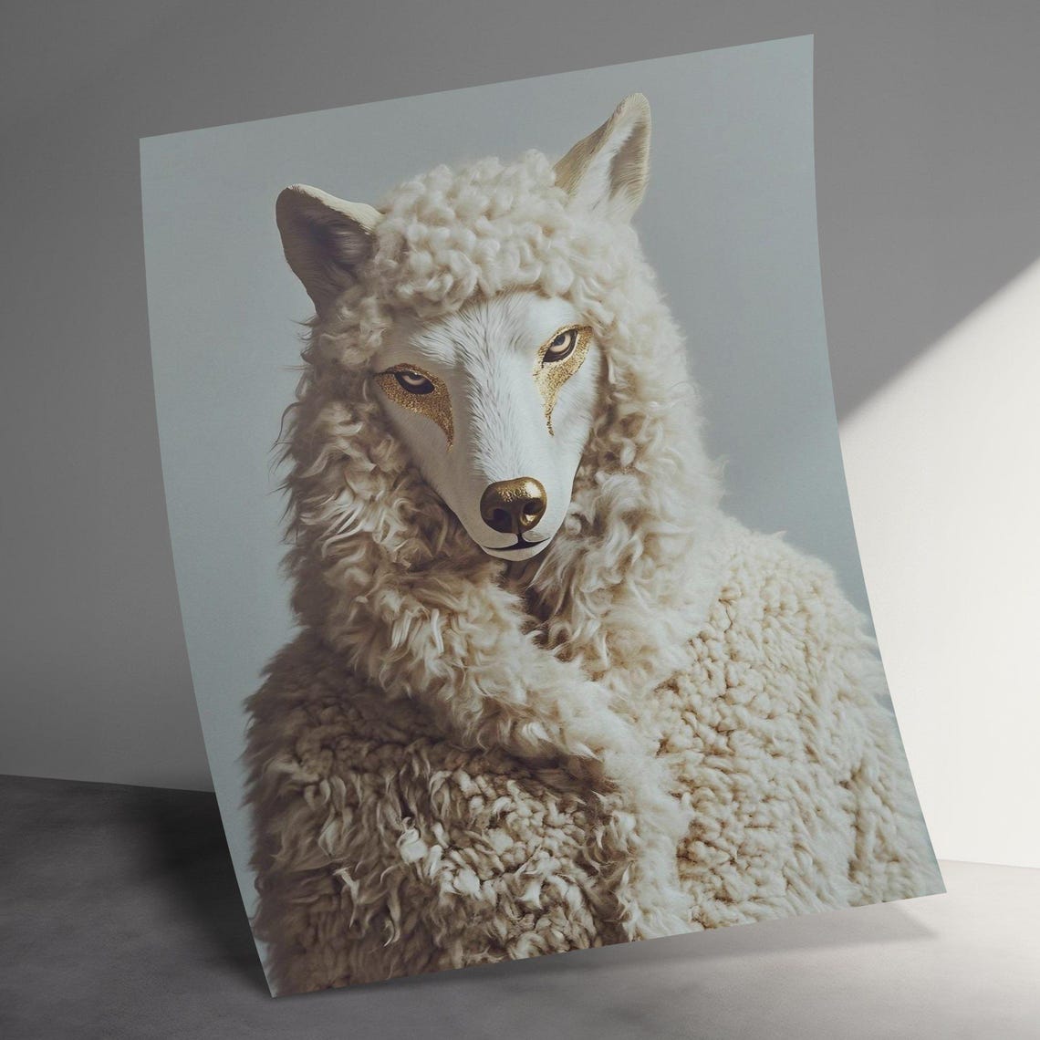 Wolf In Sheep's Clothing Surreal Portrait Mysterious Animal Wall Art - Image 3
