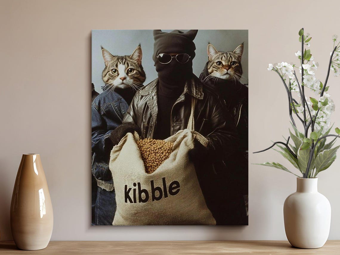 Cat Gang Heist With Sack Of Kibble Funny Masked Robber Cat Wall Art - Image 3