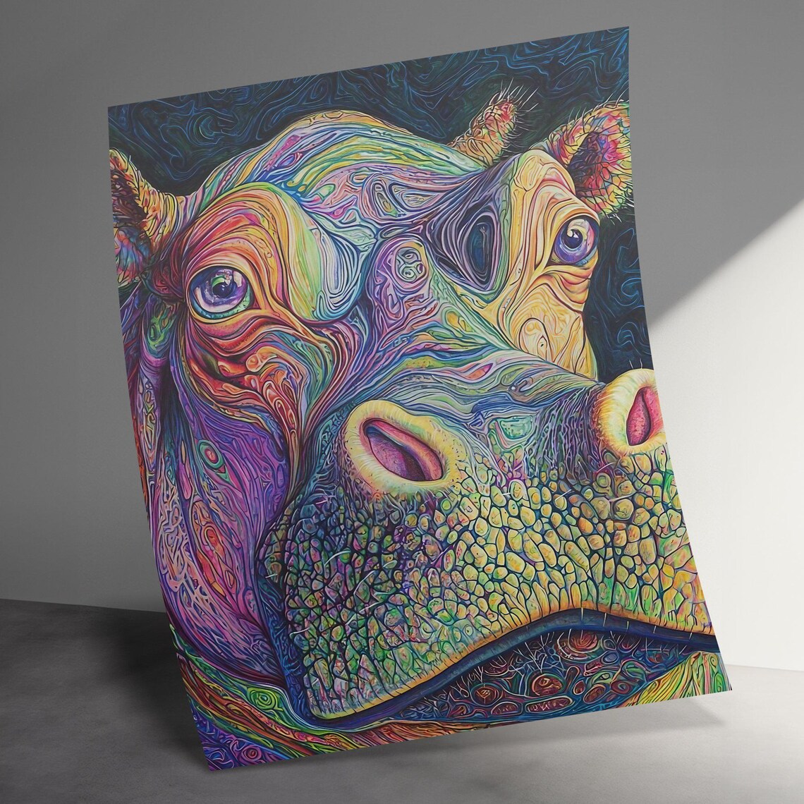 Psychedelic Rainbow Hippo Abstract Swirl Colorful Modern Wall Art Print - Image 3