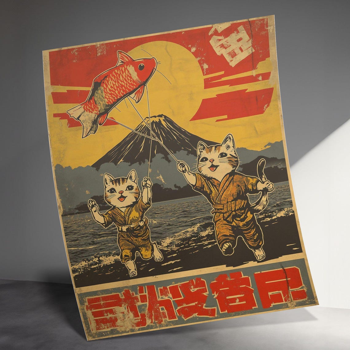 Retro Japanese Cat Fishermen Poster Vintage Style Wall Art Cute Cats Fishing Print Japanese Culture Art Unique Home Decor - Image 3