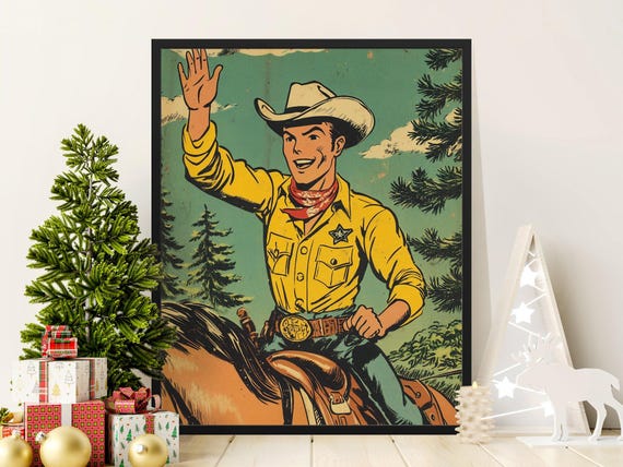 Vintage Cowboy Poster Western Retro Wall Art Classic Ranch Decor Old West Illustration Rustic Rodeo Print Country Home Accent