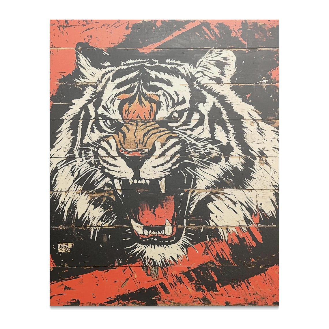 Roaring Tiger Woodcut Style Bold Black Orange Wildlife Poster - Image 2