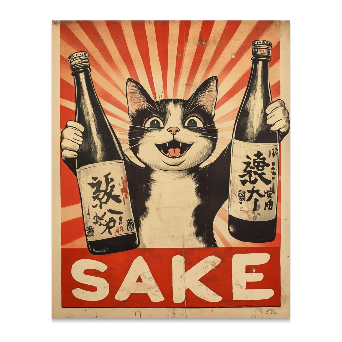 Vintage Japanese Cat Sake Poster, Retro Kitchen Decor - Image 2