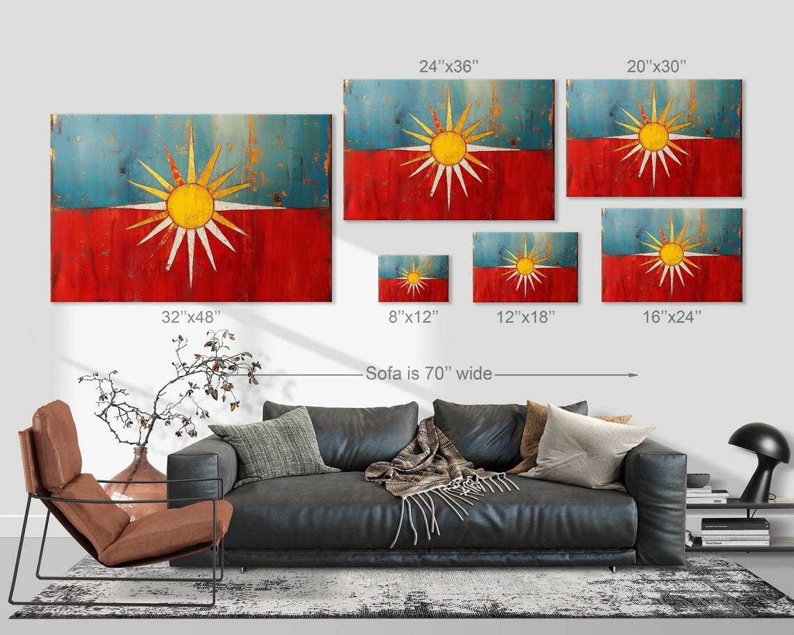 Distressed Vintage Sunburst Rustic Red Teal Boho Style Wall Art - Image 3