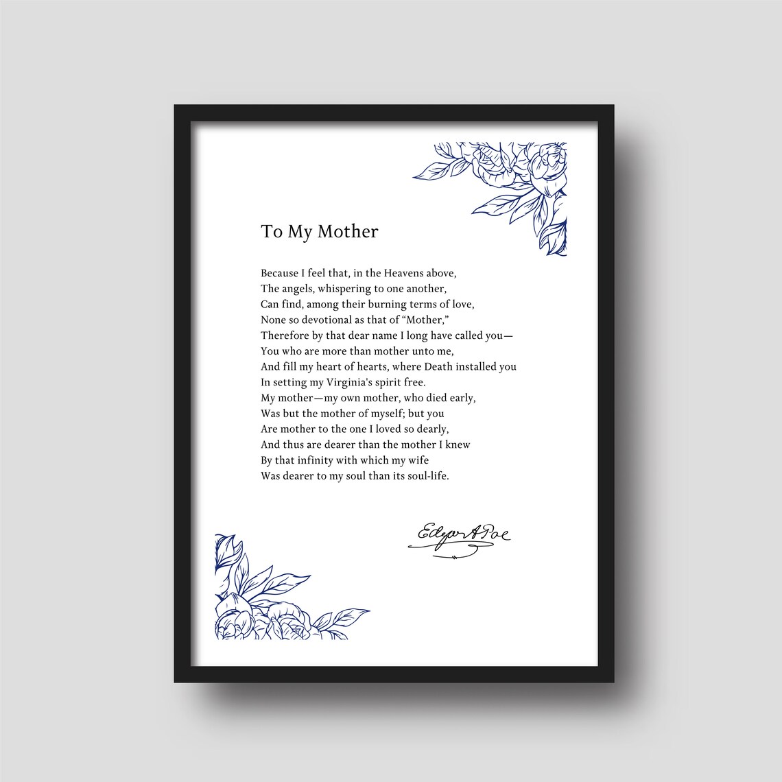 Edgar Allan Poe To My Mother Poem Minimalist Black White Quote Print - Image 3