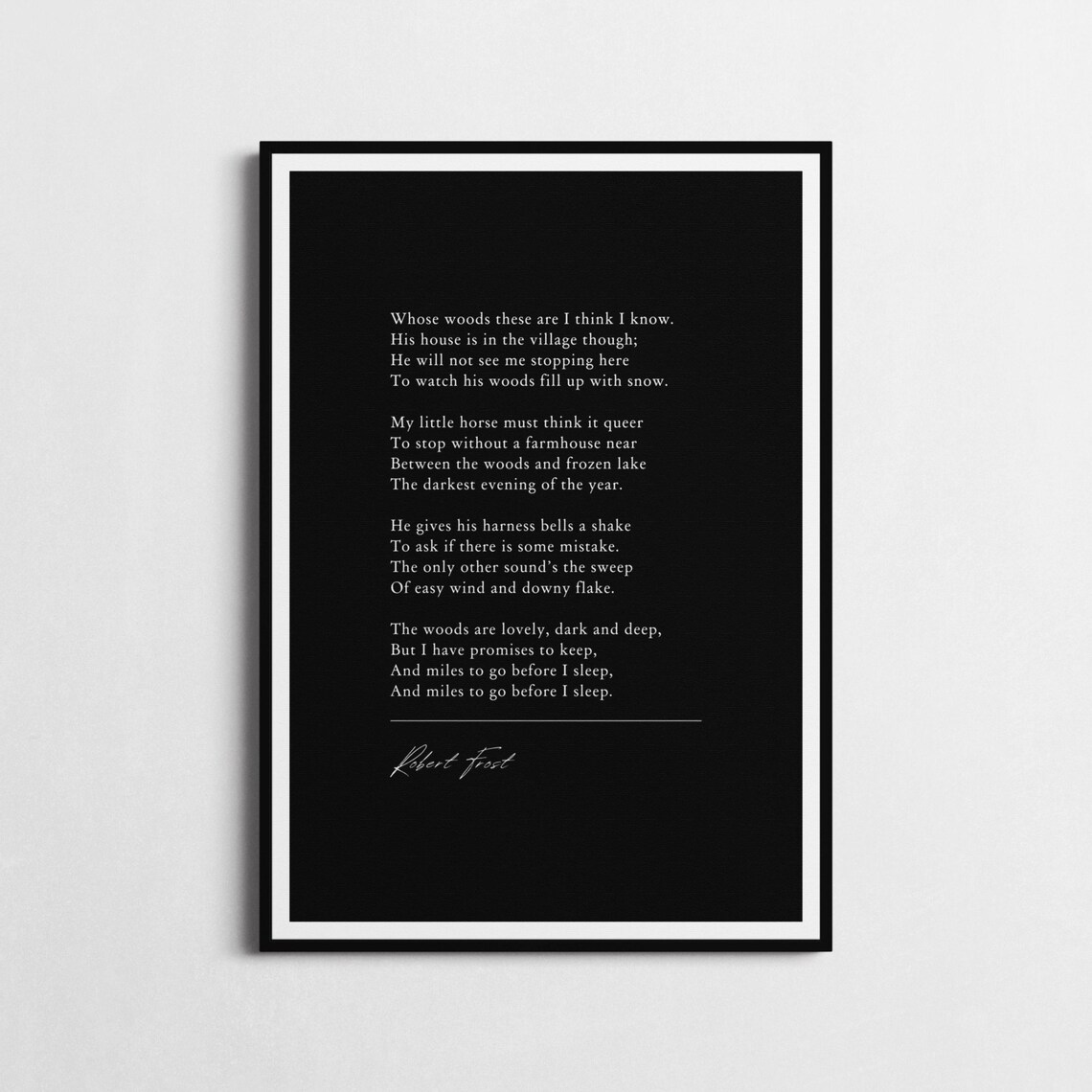 Robert Frost Stopping By Woods On Snowy Evening Minimalist Poem Poster - Image 3
