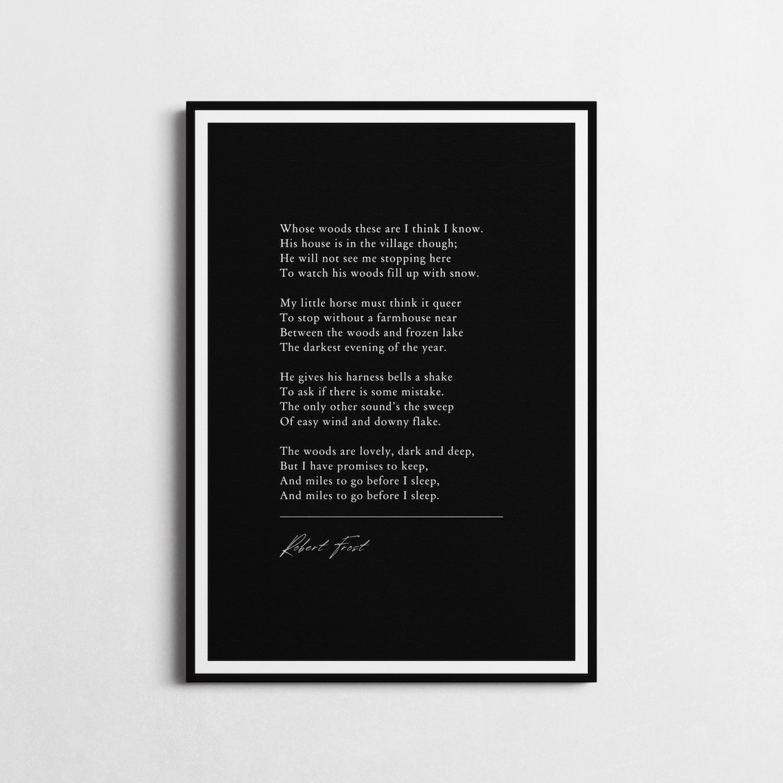 Robert Frost Stopping By Woods Poem Poster Gold Floral Winter Woods Art - Image 3