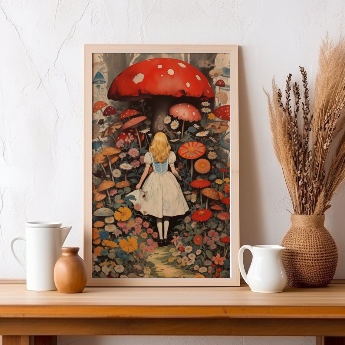 Vintage Alice Mushroom Wonderland, Retro Art Print - Image 3