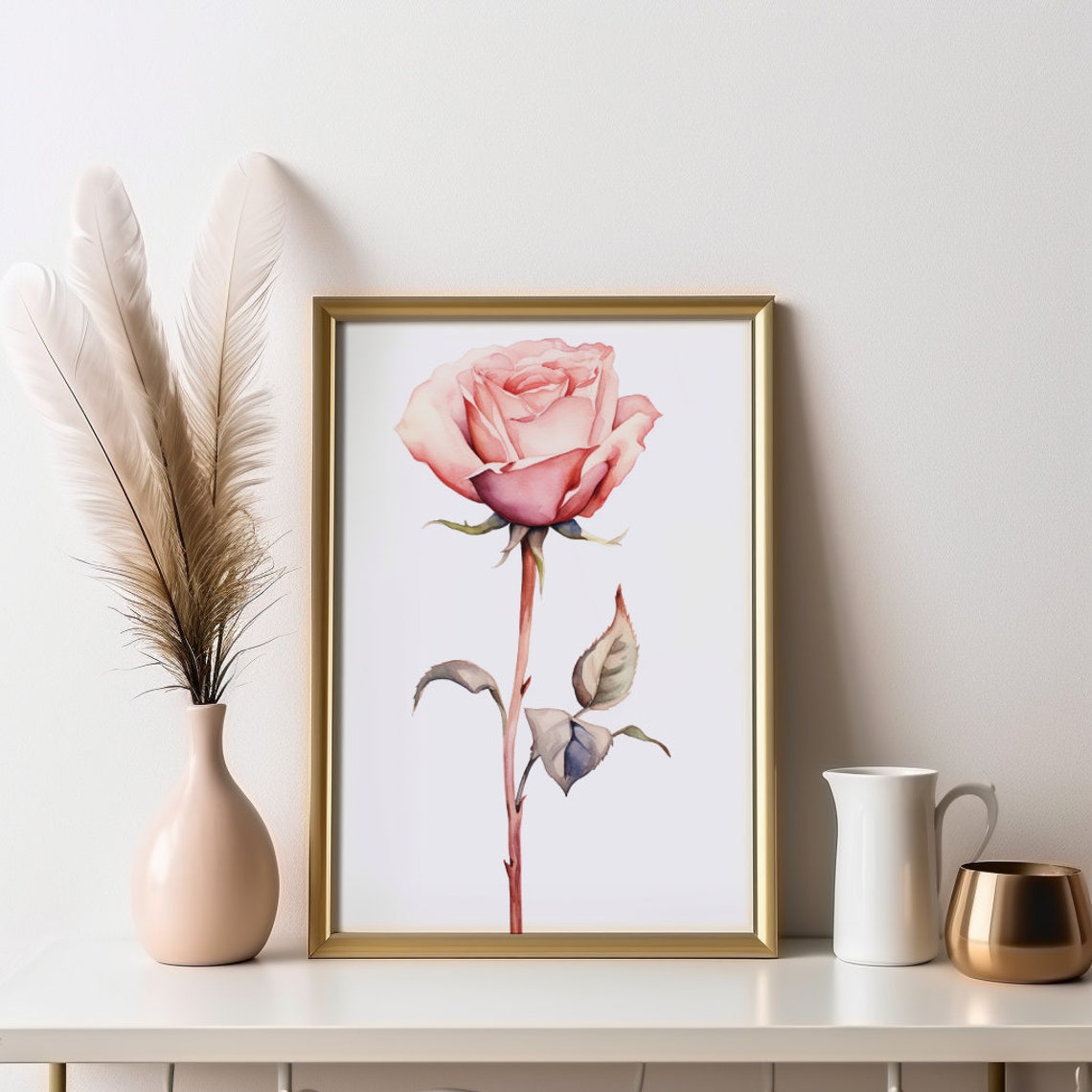 Rose Watercolor Wall Art Watercolor Rose Pink Rose Watercolor Pink Rose Painting Floral Watercolor Rose Wall Art Blush Pink - Image 3