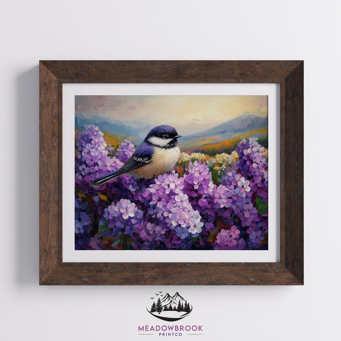 Chickadee In Purple Lilac Blooms Mountain Meadow Spring Art Poster - Image 2