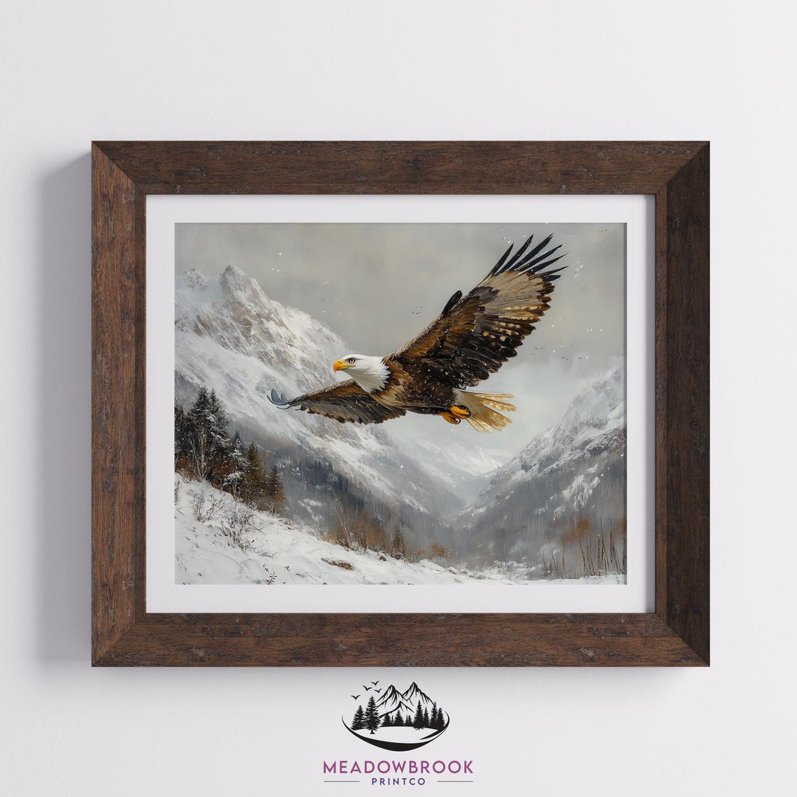 Bald Eagle Soaring Over Snowy Mountain Peaks Majestic Bird Poster - Image 2