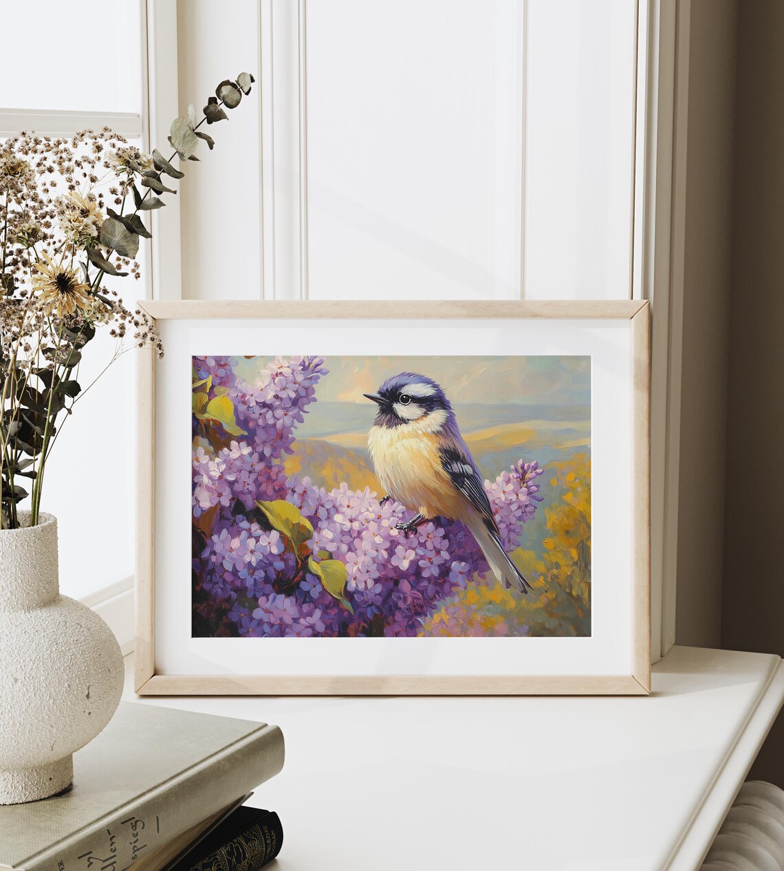 Blue Tit Bird Perched on Purple Spring Lilac Blossoms Bird Poster - Image 3