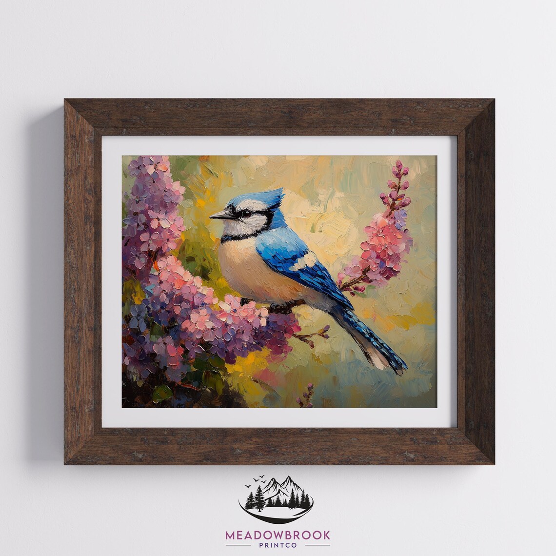 Blue Jay Among Lilac Blossoms Spring Impasto Oil Painting Art Poster - Image 2