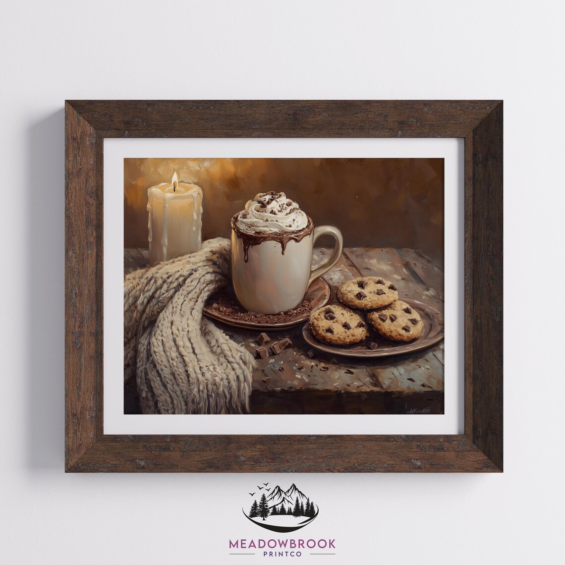 Hot Chocolate With Cookies And Candle Cozy Winter Kitchen Art Poster - Image 2