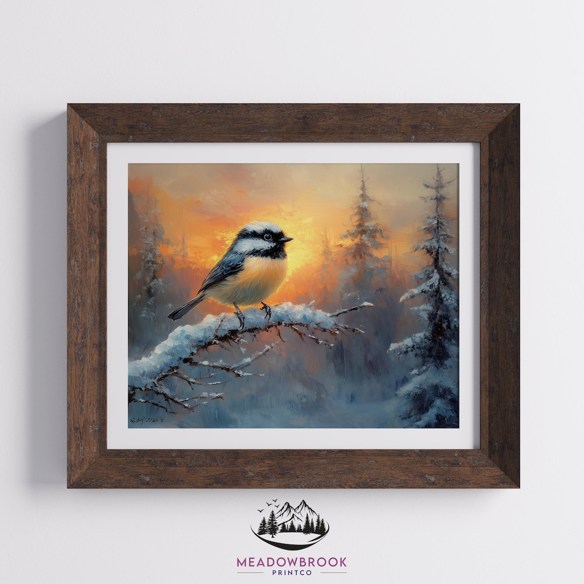 Chickadee Bird Winter Scene, Rustic Farmhouse Art Print - Image 2
