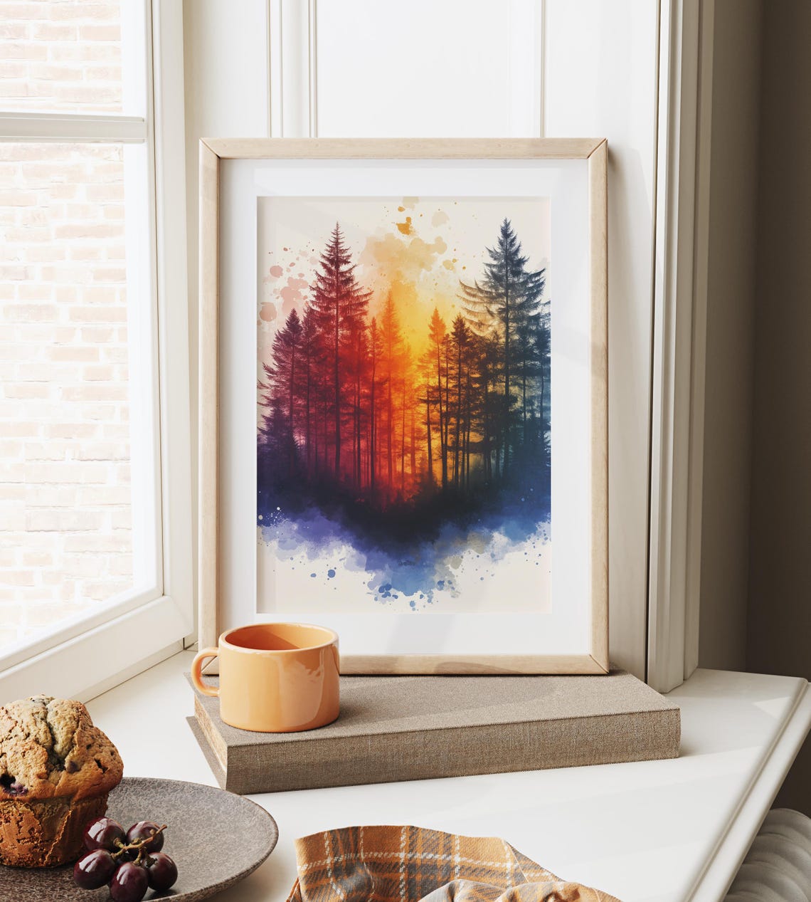 Twilight Pine Forest Rainbow Gradient Splash Watercolor Art Poster - Image 3