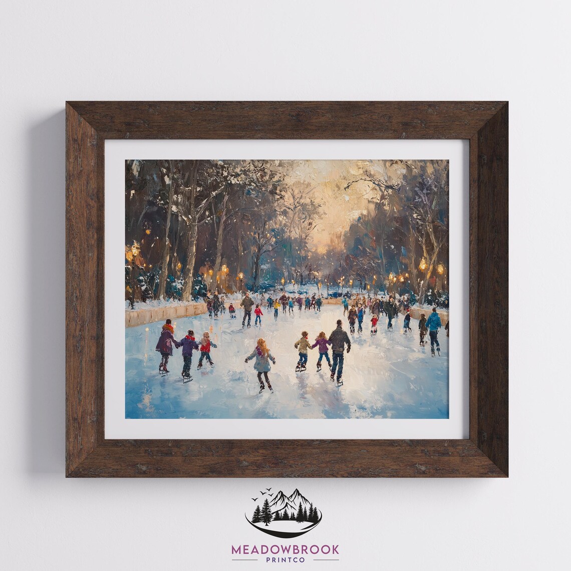 Bustling Ice Skating Scene, Festive Christmas Art Print - Image 2