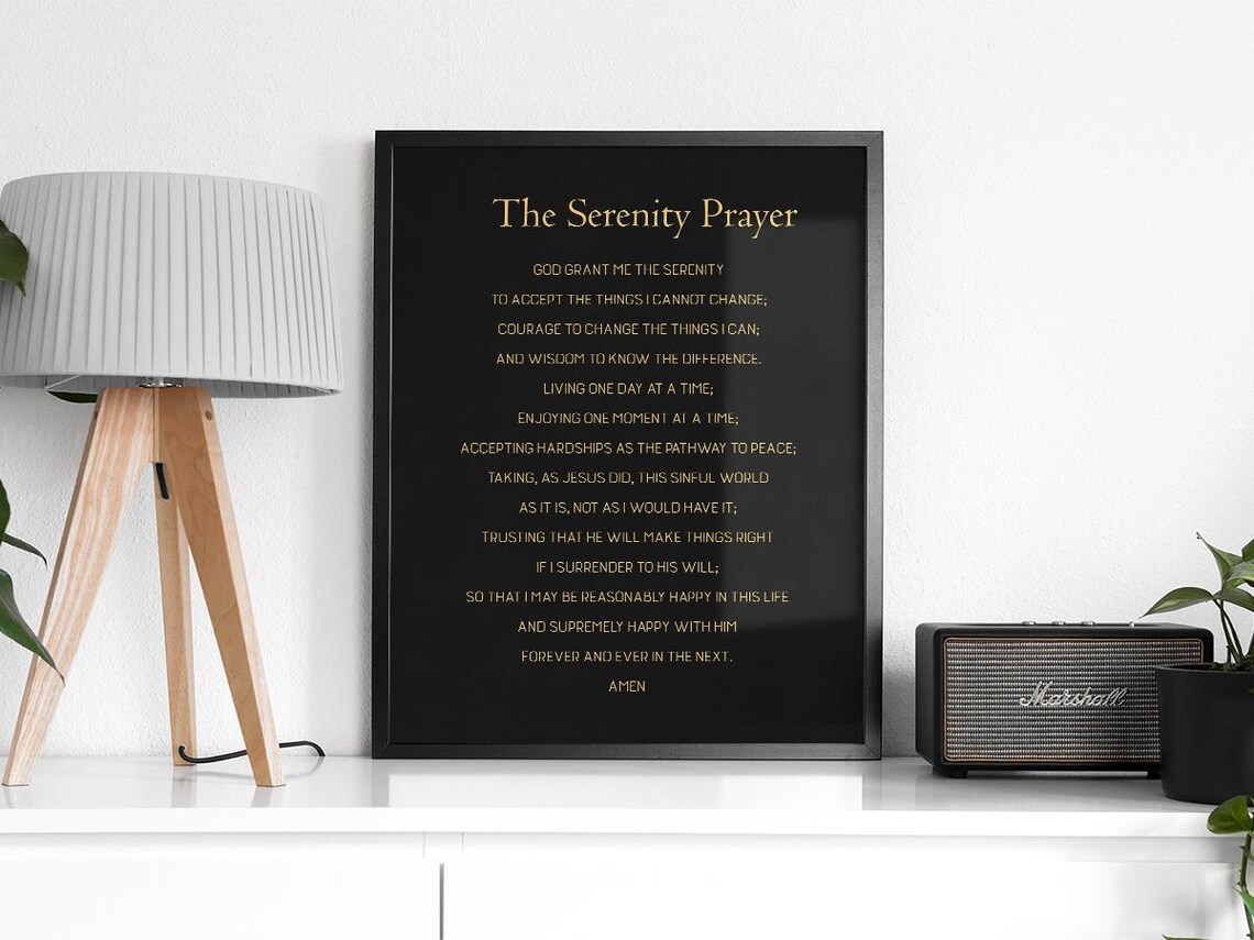 The Serenity Prayer Full Text Gold On Black Elegant Religious Poster - Image 2