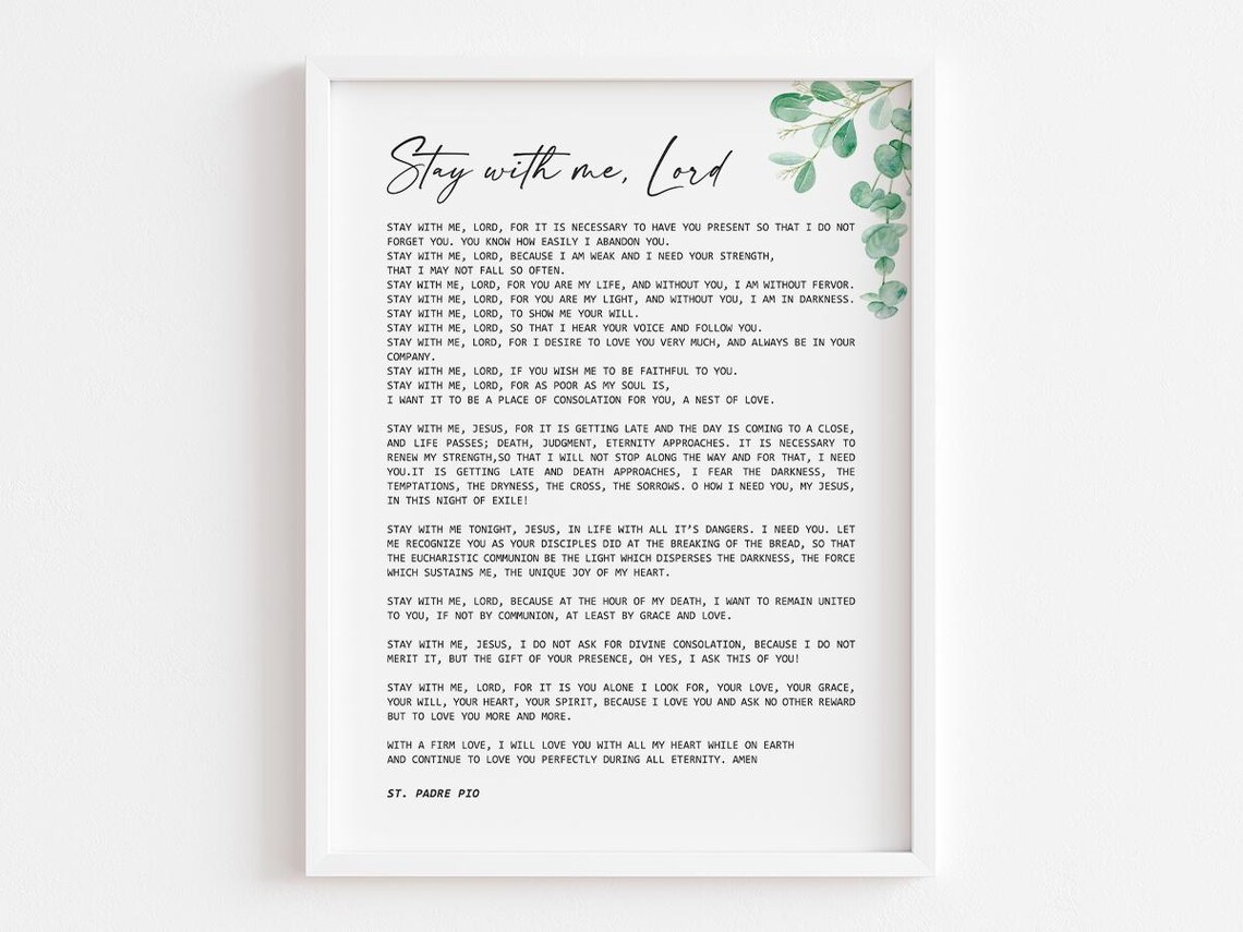Stay With Me Lord Prayer, St Padre Pio Typography