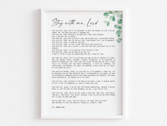 Stay With Me Lord Prayer, St Padre Pio Typography