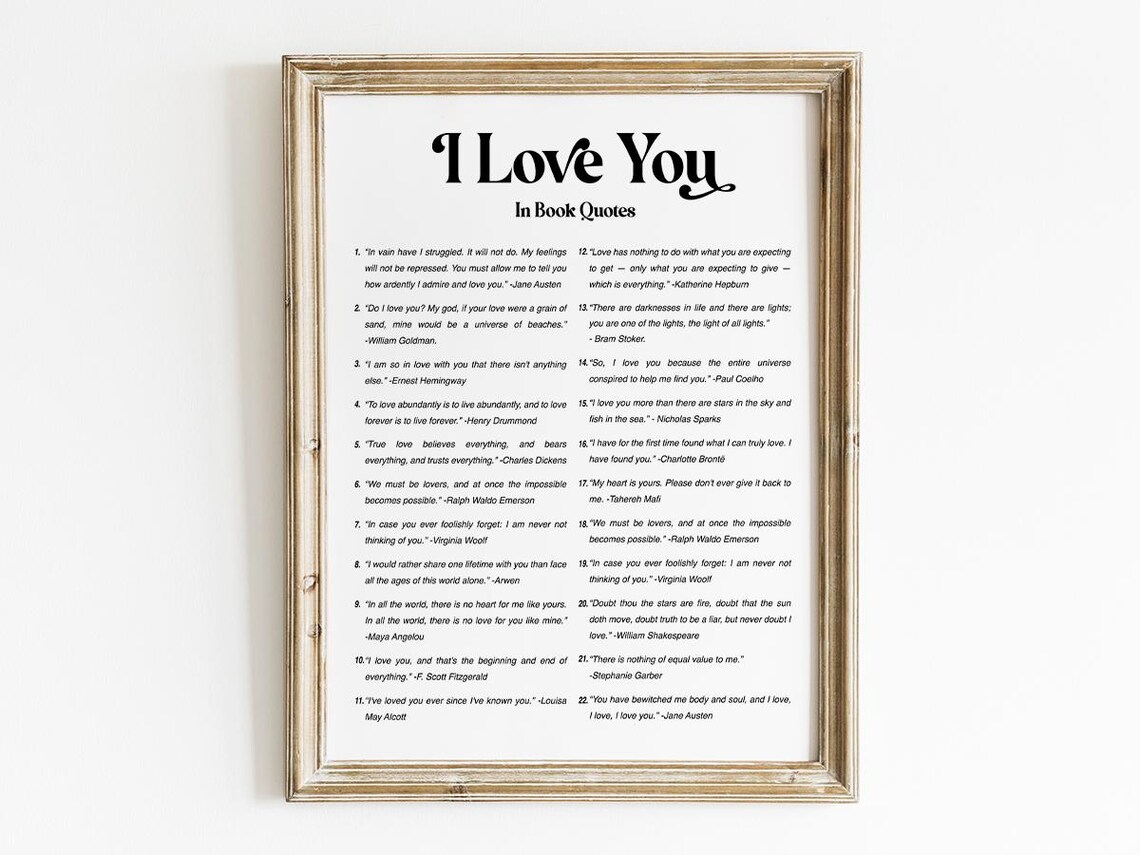 I Love You In Book Quotes, Romantic Wall Art