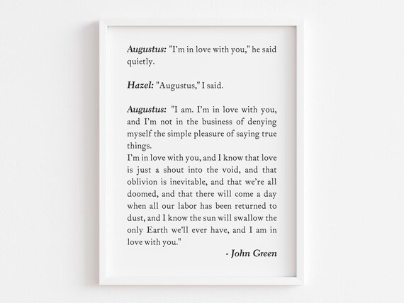 John Green Augustus And Hazel Love Dialogue Romantic Book Quote Poster