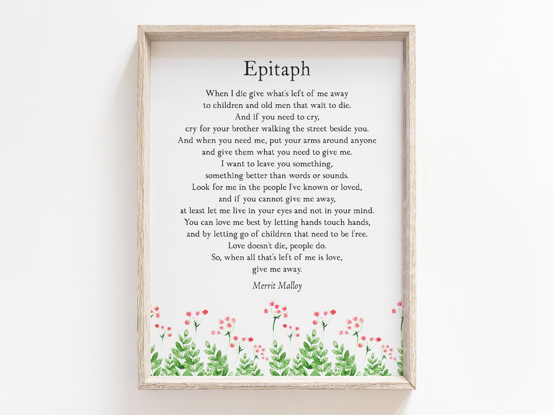 Epitaph Poem When I Die Give NCIS Typography Art Print