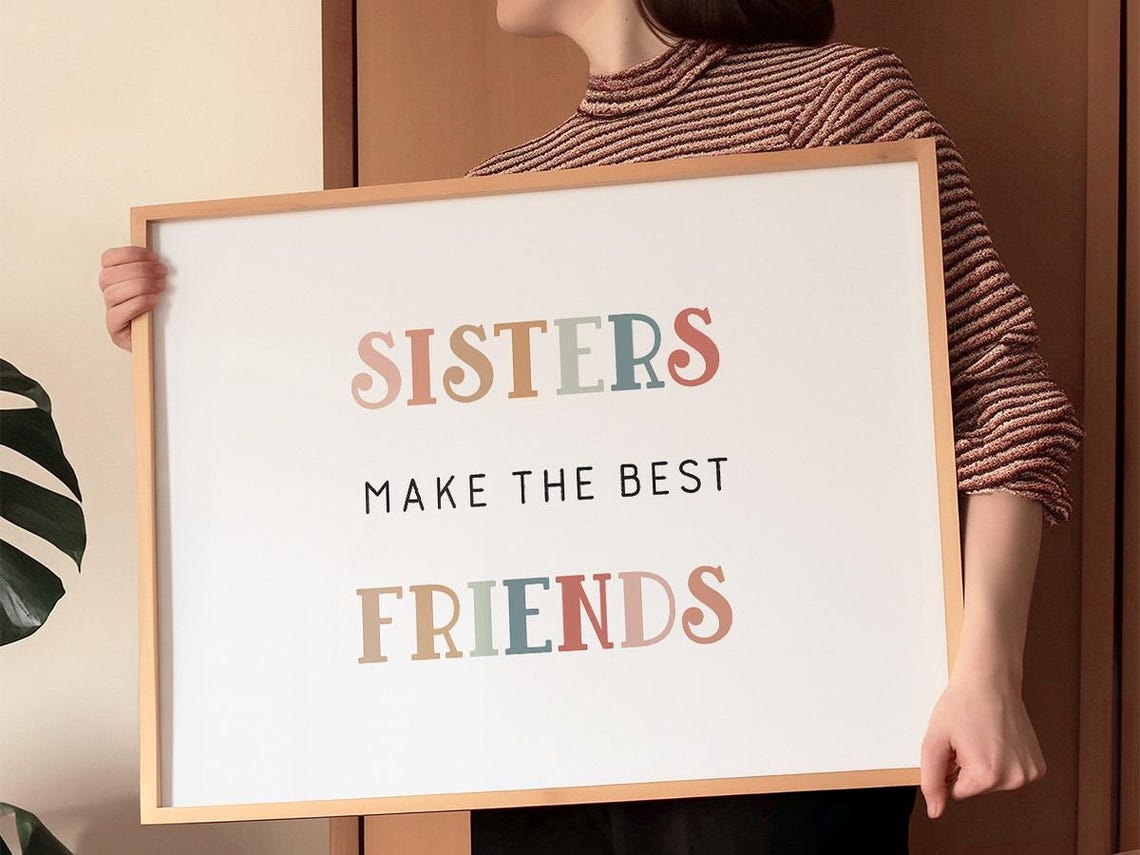 Sisters Make The Best Friends Quote Nursery Pastel Watercolor Wall Art Long Live Sisterhood Pink Girl Room Decor Daughter Gift - Image 2
