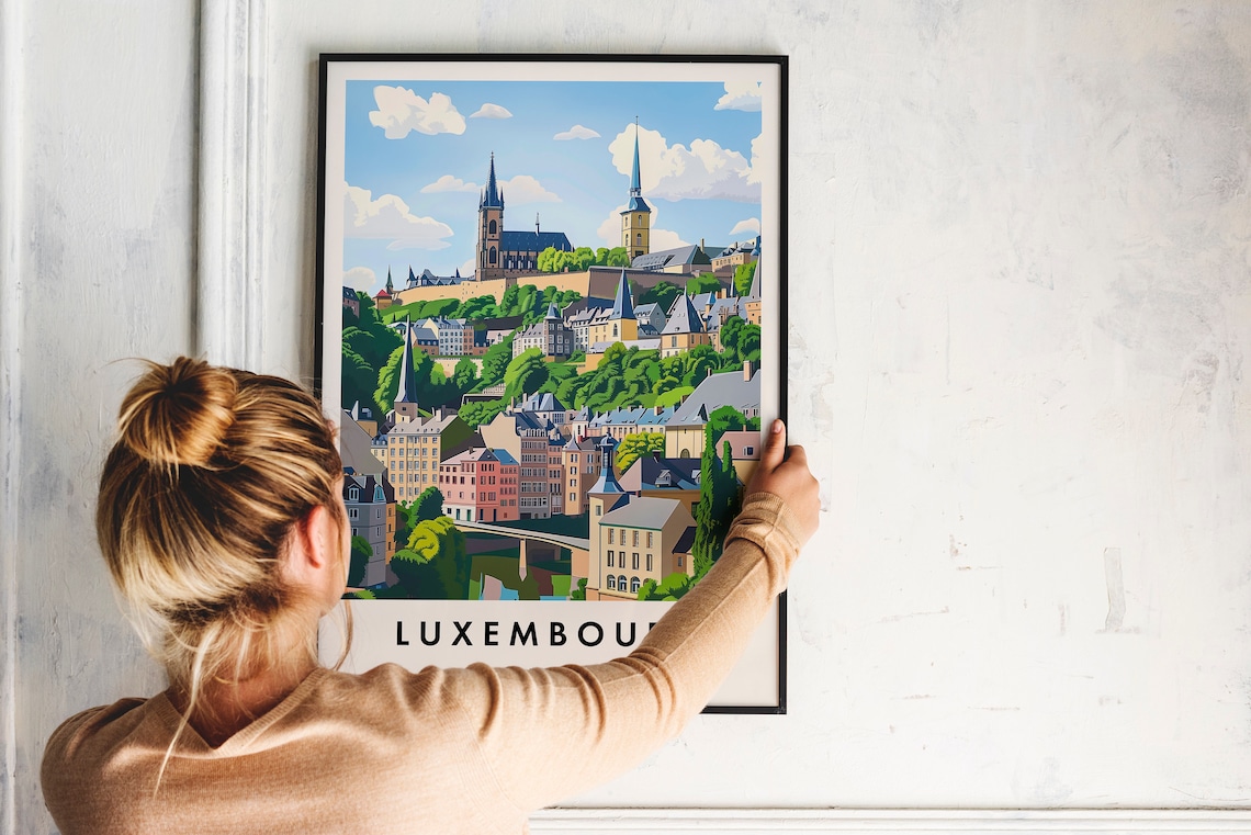 Luxembourg City Old Town Church Spires Vintage Travel Poster - Image 2