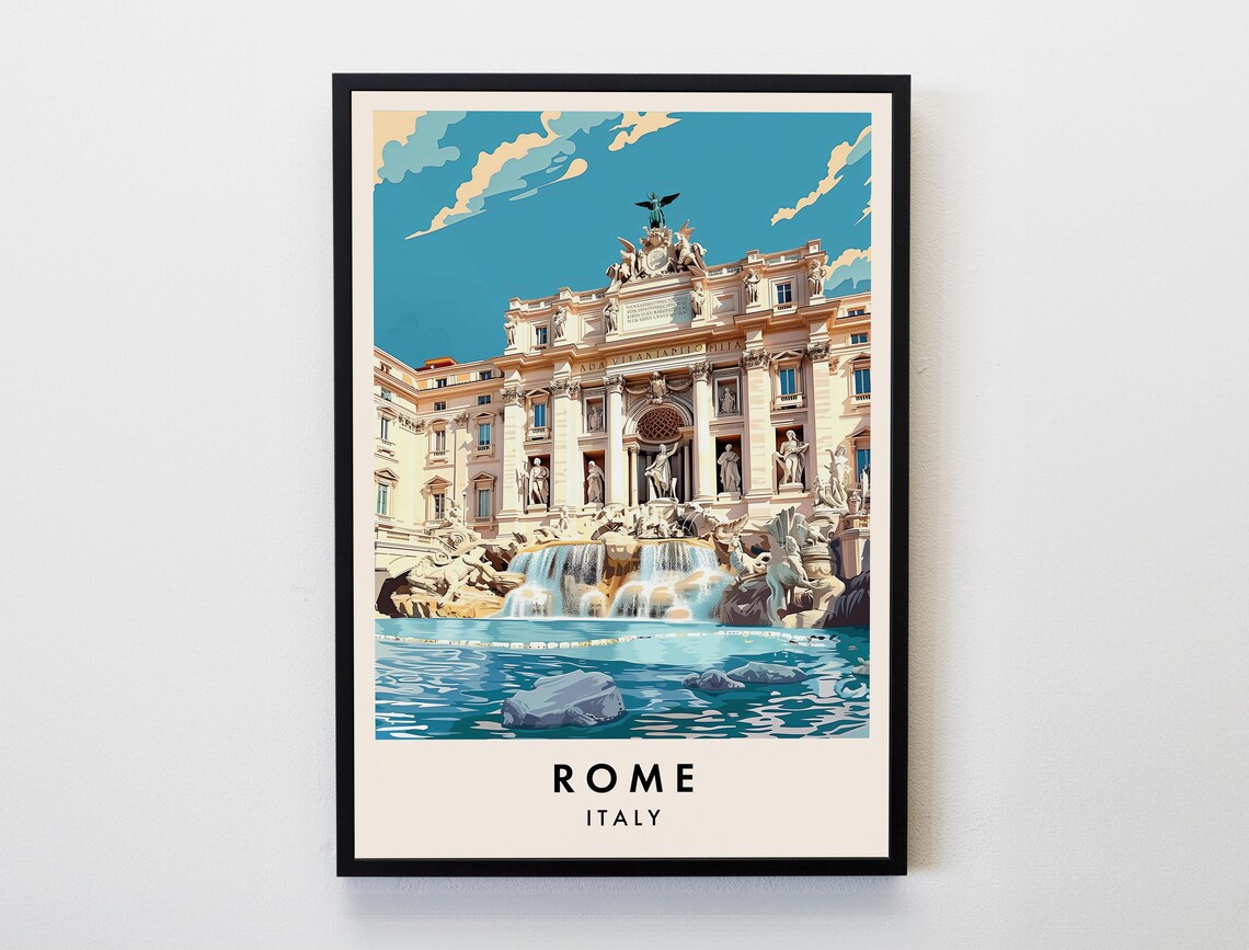 Rome Travel Poster, Trevi Fountain City Print