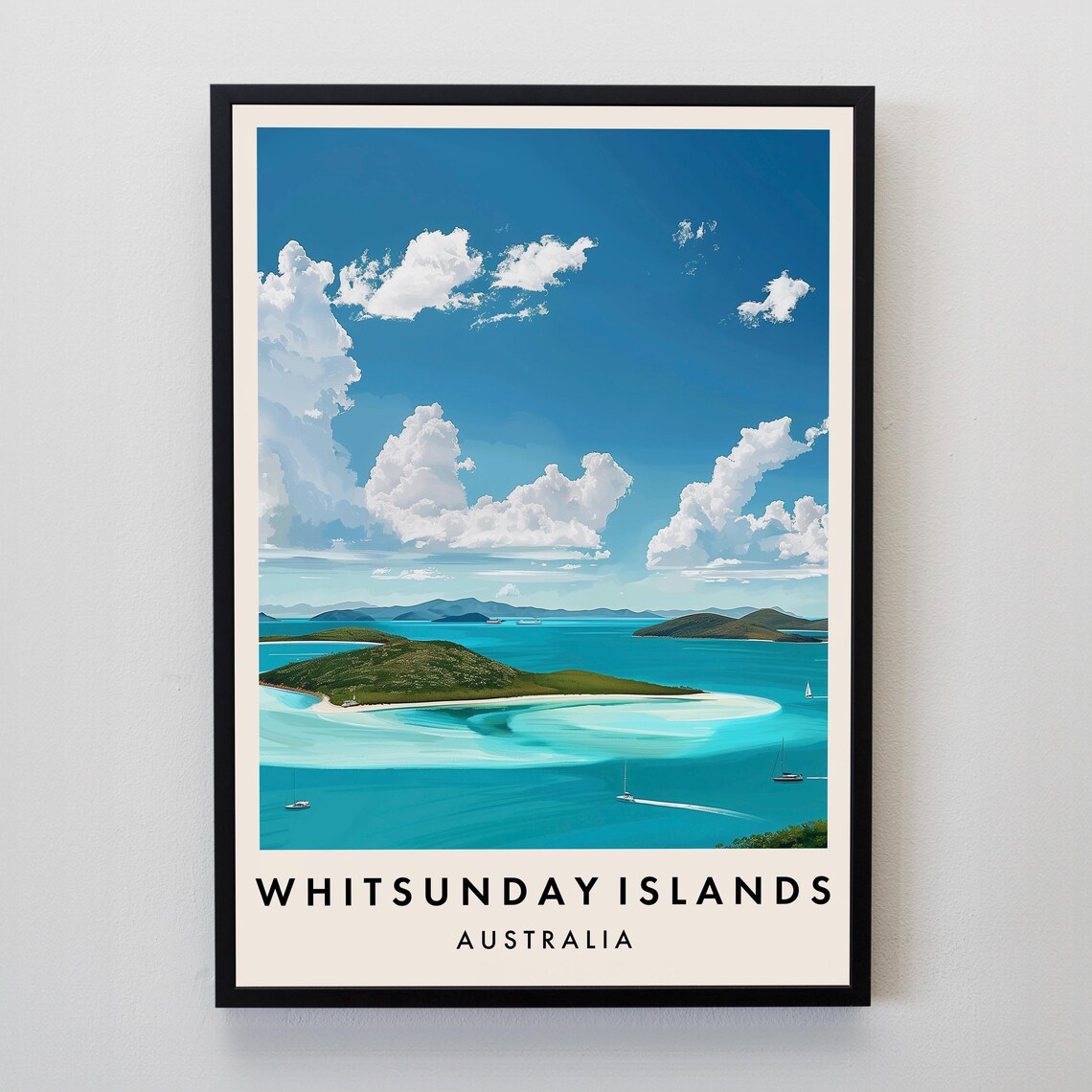 Whitsunday Islands Australia Travel Poster With Turquoise Lagoon View