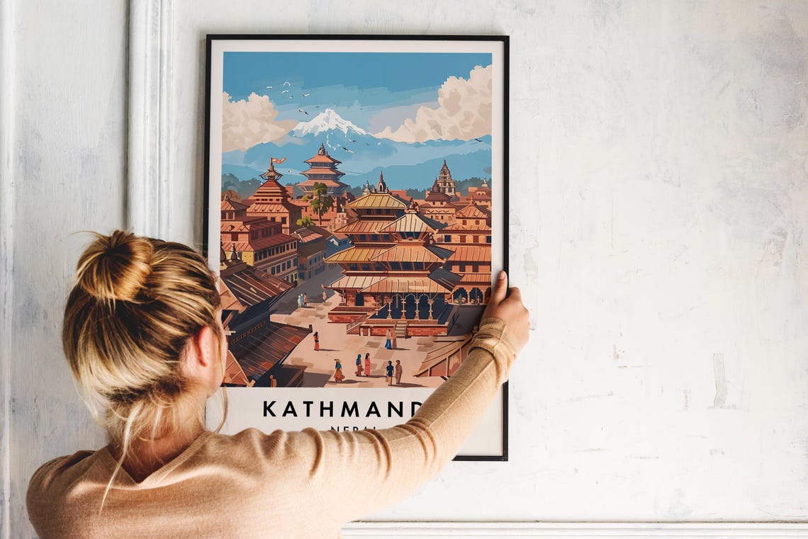 Kathmandu Nepal Himalaya Temples Vintage Illustration Poster - Image 2