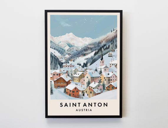 Saint Anton Travel Print Wall Art Poster Austria The Alps Ski Lovers Home Decor City